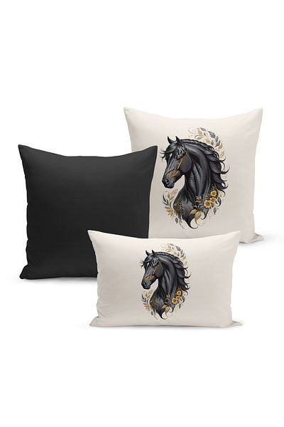 Bertille Home Classic Horse Series Double Sided Digital Printed Set of 3 Throw Pillow Covers (Horse)