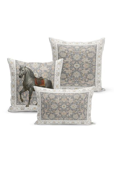 Bertille Home Classic Horse Series Double Sided Digital Printed Set of 3 Throw Pillow Covers (Horse)