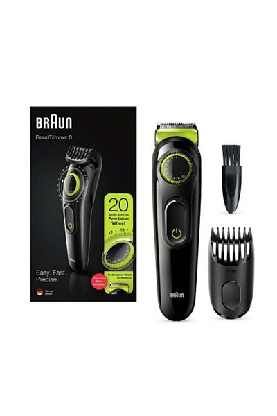 Braun Men's Beard Trimmer, Wireless and Rechargeable, Black and Green