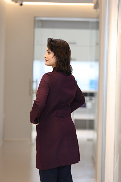 Ehil Hakim Yaka Alpaka Kumaş Iş Önlüğü Iş Kıyafeti Alpaka Önlük Kadın Lacivert Hakim