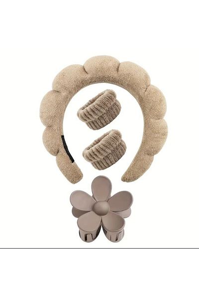 Generic مكونة من4 قطع للنساء، حزام معصم، ودبوس شعر ع شكل ورده ،عصابة شعر ناعمة بفقاعات ازرق فاتح