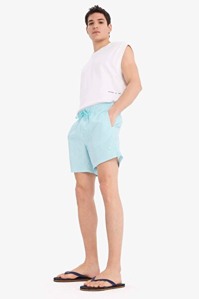 DeFacto U0024 Σορτς κοντού μήκους με τυρκουάζ ριγέ διχτυωτό επένδυση