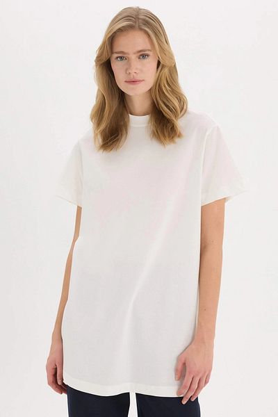 DeFacto A8351 Ecru Regular Fit Crew Gât de bază Solid cu mânecă scurtă Hijab Tricou Tunica