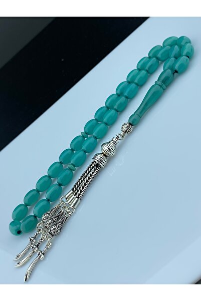 Tesbih Store Turquoise Crimping Amber Brass Tassel 8X12 mm