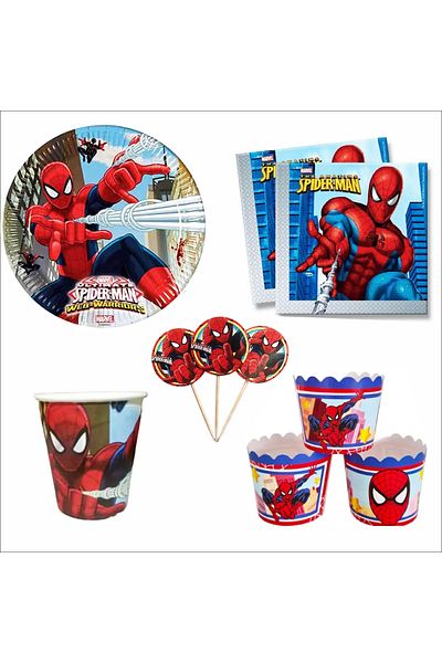 ZENVİVA Spiderman 8 farfurii, 8 căni, 8 cupcake, 10 șervețele, 10 scobitori