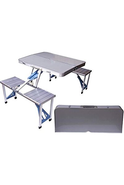 Twinkle Mart Folding Aluminum Picnic Table With 4 Seats, Silver - BD-ALU-TB