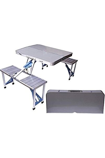 Twinkle Mart Folding Aluminum Picnic Table With 4 Seats, Silver - BD-ALU-TB