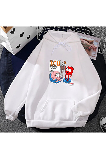 Tarzsokak Λευκό Unisex φούτερ με κουκούλα με στάμπα Strange Yeti Heart and Br...