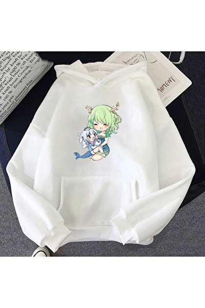 Tarzsokak Hanorac alb unisex Ceres Fauna Hololive, casual, imprimat cu desene...