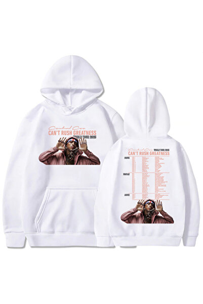 Tarzsokak Hanorace albe unisex cu imprimeu Central Cee, turneul mondial CAN'T...