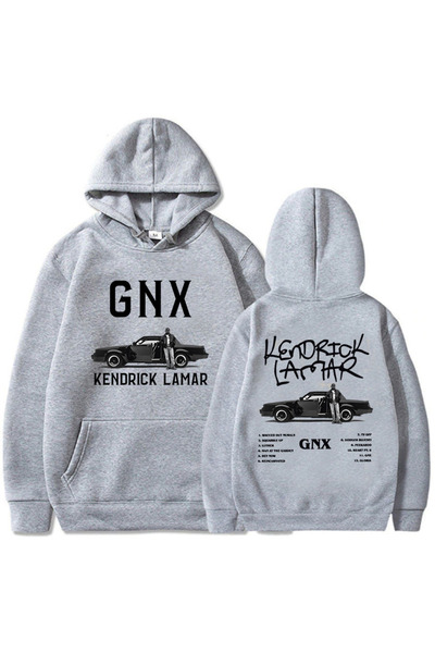 Tarzsokak سترة بقلنسوة مطبوعة باللون الرمادي للجنسين من GNX Album Kendrick La...