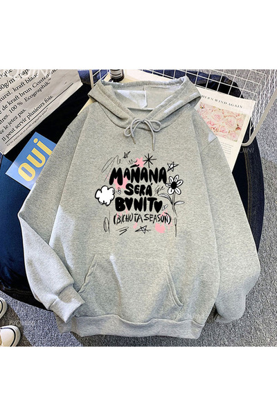 Tarzsokak Hanorac cu glugă cu imprimeu gri unisex Karoll G Manana Sera Bonito...