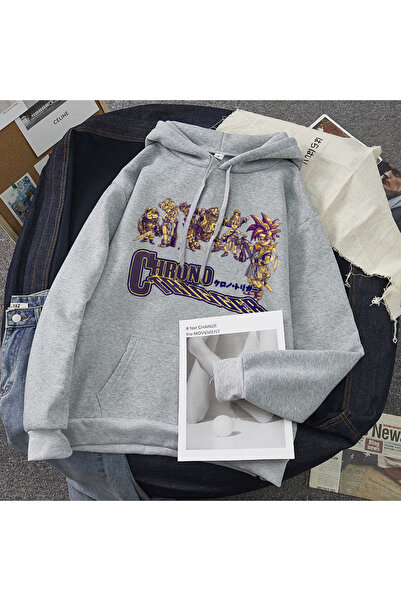 Tarzsokak هودي ملون كاجوال للجنسين باللون الرمادي مع سيف محارب مطبوع عليه Chr...