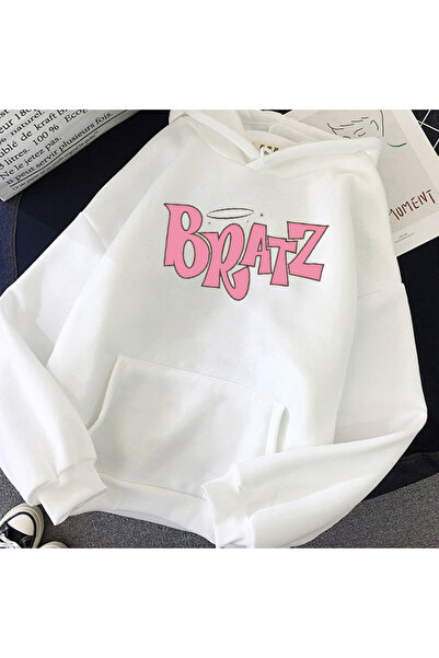 Tarzsokak Λευκό Unisex Bratz φθινοπωρινό φούτερ με στάμπα γράμματα και άνετο ...