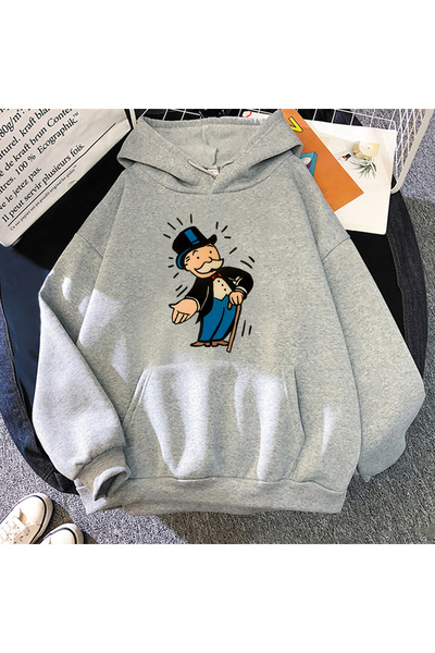 Tarzsokak Gri Unisex MONOPOLY MAN Iarnă-Toamnă Îmbrăcăminte grafică cu glugă ...