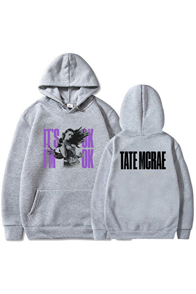 Tarzsokak ملابس بقلنسوة رمادية للجنسين من Tate McRae ok i'm ok، ملابس ثقيلة ا...