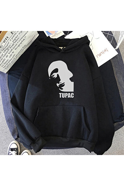 Tarzsokak سترة بقلنسوة سوداء للجنسين من Tupac 2pac، أزياء Punk Manga Graphic ...