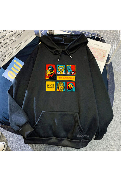 Tarzsokak Hanorace negre unisex cu grafică amuzantă Four Years Strong Band Pr...