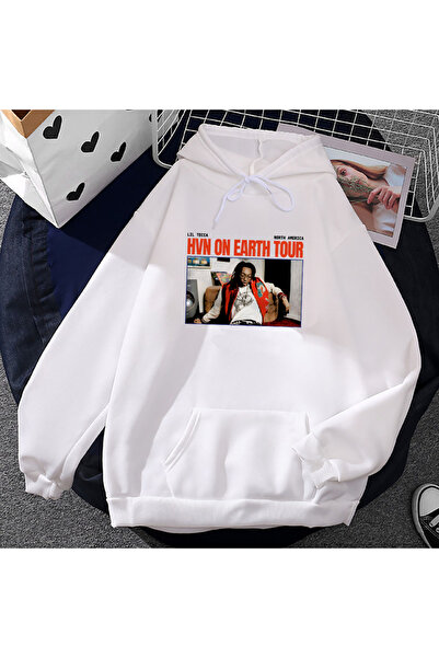 Tarzsokak Hanorac alb unisex cu imprimeu Lil Tecca Rapper, turneul Have on Ea...