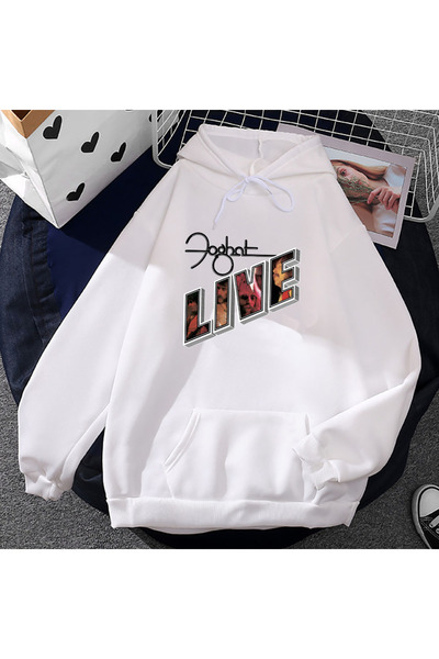 Tarzsokak Hanorace albe unisex cu glugă pentru bărbați, Rock Band Foghat Live...