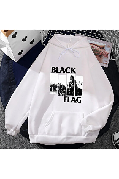 Tarzsokak Hanorace albe unisex Punk Rock Band Black Flag Graphic Streetwear F...