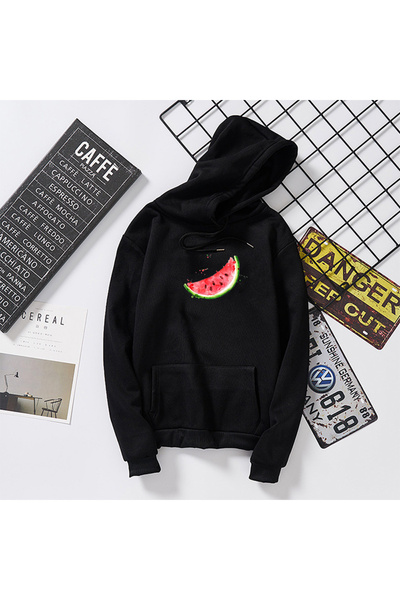 Tarzsokak Hanorac negru unisex de toamnă cu imprimeu grafic pepene verde Hara...