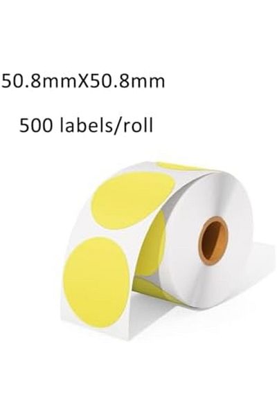 Generic Colorful Round Thermal Label, Name Tags Coding for DIY 50.8mm*50.8mm 500Pcs-Yellow