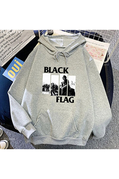 Tarzsokak Hanorace cu glugă cu grafică Grey Unisex Punk Rock Band Black Flag ...