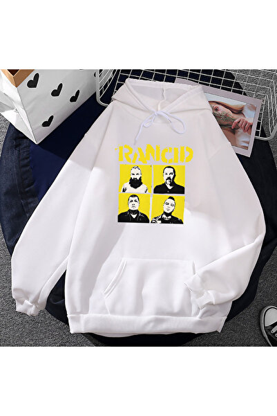 Tarzsokak Hanorac alb unisex cu grafică Rock Band Rancid, la modă, stil Hip H...