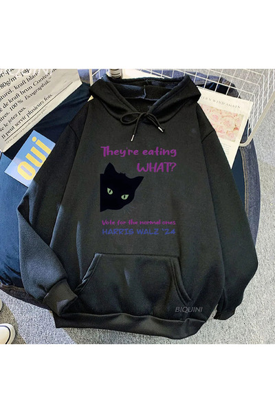 Tarzsokak Μαύρα unisex φούτερ με κουκούλα Blue Cat Φθινοπωρινά ρούχα με στάμπ...