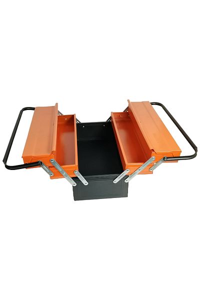 Generic Metal Tool Box with 5 Trays, Cantilever Design, Orange/Black, Steel Storage Case with Side Handles