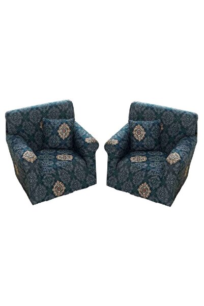 OEM Set 2 huse elastice pentru fotoliu, MS STAR, model abstract, S-90x140cm, bej-bleumarin