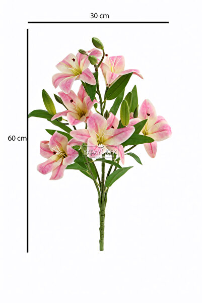 Yapay Çiçek Deposu Yapay Çiçek Lüx Dev 6lı Vazo Lilyumu Buketi 60 cm Pembe