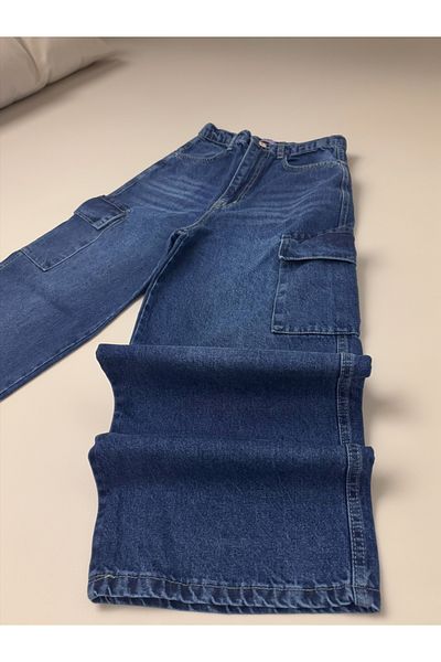 Asortix Girls Wide Baggy Fit Wide Leg Jeans with Cargo Pockets