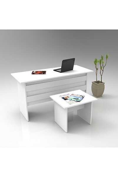 Yurupa Ofis Masası Sehpa 2'li Ofis Büro Masa Takımı  Beyaz