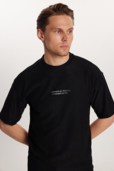 Tudors Men's Standard Fit Cotton Jacquard Printed Crew Neck Waist Lace-Up Black Shorts Suit