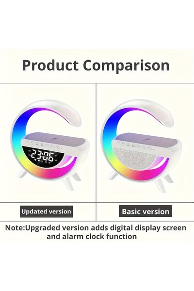 zola LED Night Lamp with Radio, Alarm Clock, Bluetooth, Wireless Charger, RGB Lighting, and USB Type