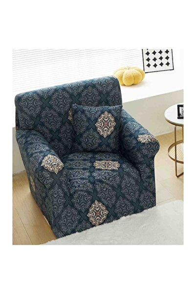 OEM Set 2 huse elastice pentru fotoliu, MS STAR, model abstract, S-90x140cm, bej-bleumarin