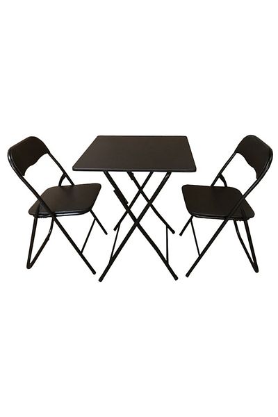 OEM Set masa si 2 scaune pliabile din metal si MDF, Sultan, 60X60X75 cm, Negru