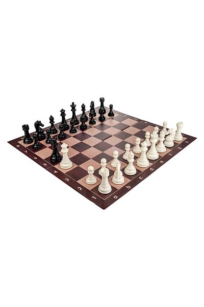 MagazinulDeSah Club Pro Combo Set: PVC Chess Board Imitation Wood + Plastic Chess Pieces No. 6 Club Pro