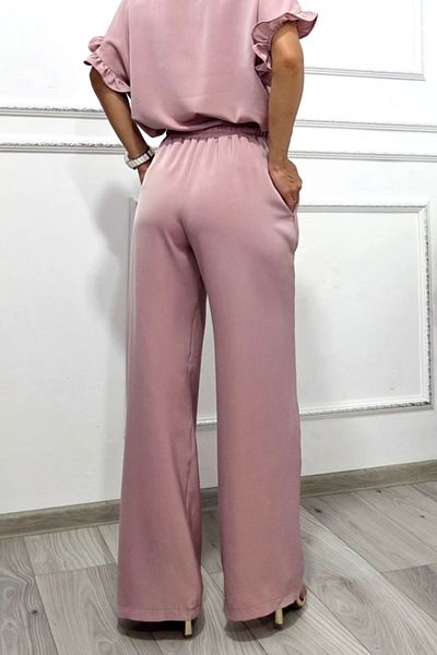 FashionForYou Pantaloni NORYA lejeri, croială largă cu bandă elastică, roz pal
