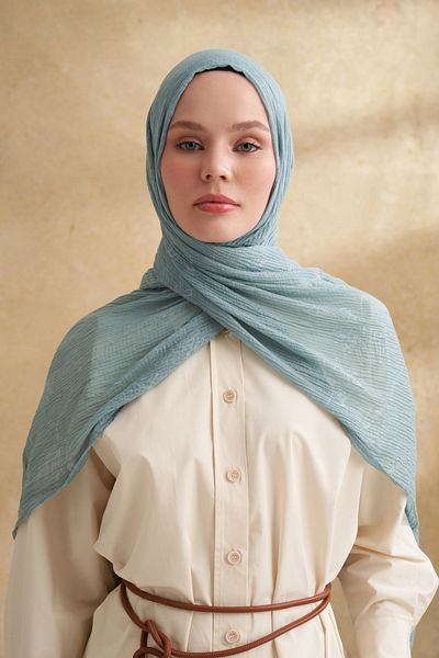 ARMANDA Muslin Leaf Pattern Shal - Green