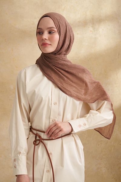 ARMANDA Muslin Leaf Pattern Shal - Dark Mink