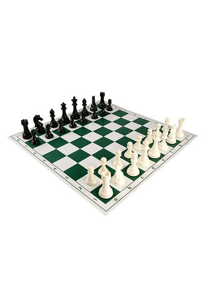 MagazinulDeSah Club Pro green combo set: Green PVC chess board + Plastic chess pieces no. 6 Club Pro