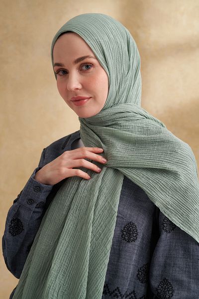 ARMANDA Muslin Leaf Pattern Shal - Mint Green