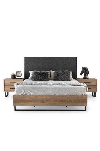 Danube Home Norden 150x200 Queen Bed - Dark Grey/African Walnut L208xW160xH118cm
