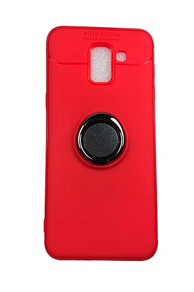 OEM Case compatible with Samsung Galaxy J6 Plus Silicone Case with Ring Phone Holder & Metal Plate Red
