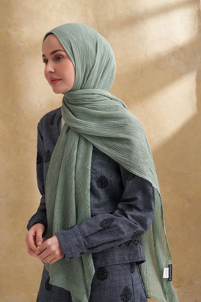 ARMANDA Muslin Leaf Pattern Shal - Mint Green
