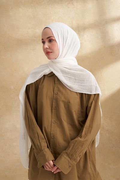 ARMANDA Muslin Leaf Pattern Shal - Ecru