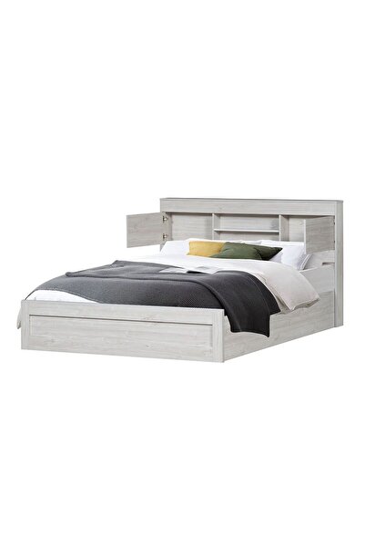 Danube Home Tisley 150x200 Queen Bed with Storage - Light Oak/White Faux Marble L216.4xW158.5xH100cm